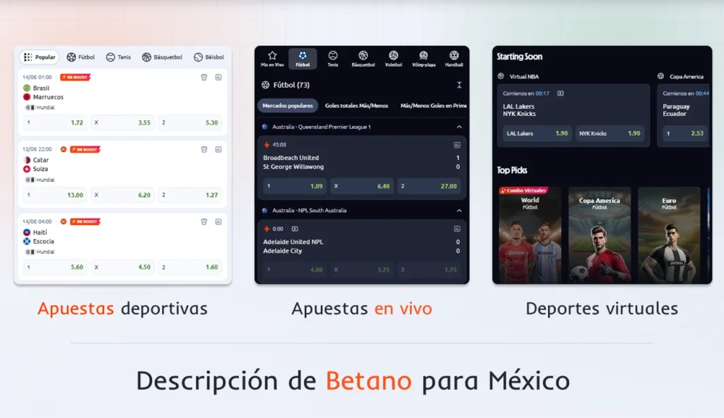 Betano México con apuestas deportivas, en vivo y virtuales